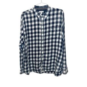 Sun and Stone Men’s Distressed Checkered Flannel Button Down Sz XXL Navy White